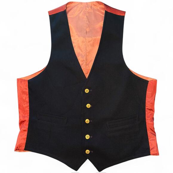 Reversible Mens Navy Blue/Grey/Burnt Orange Vest Gold Buttons Size Medium Preppy - Picture 9 of 15